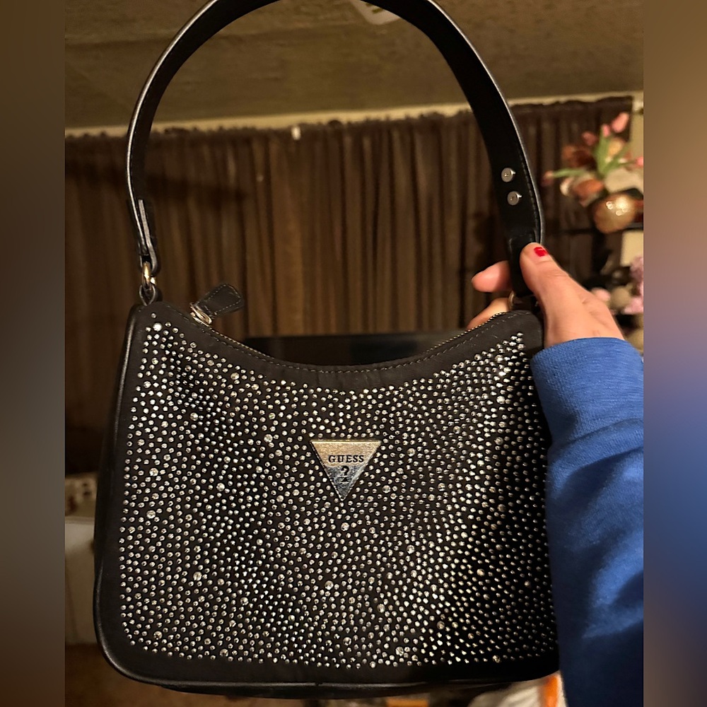 guess alcey black bling bag